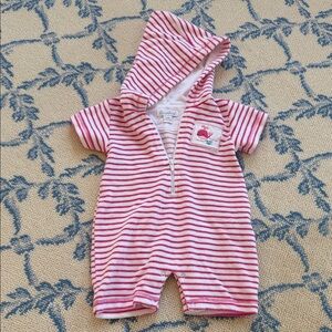 Kissy Kissy Pink and White Striped Hooded Terry coverup
